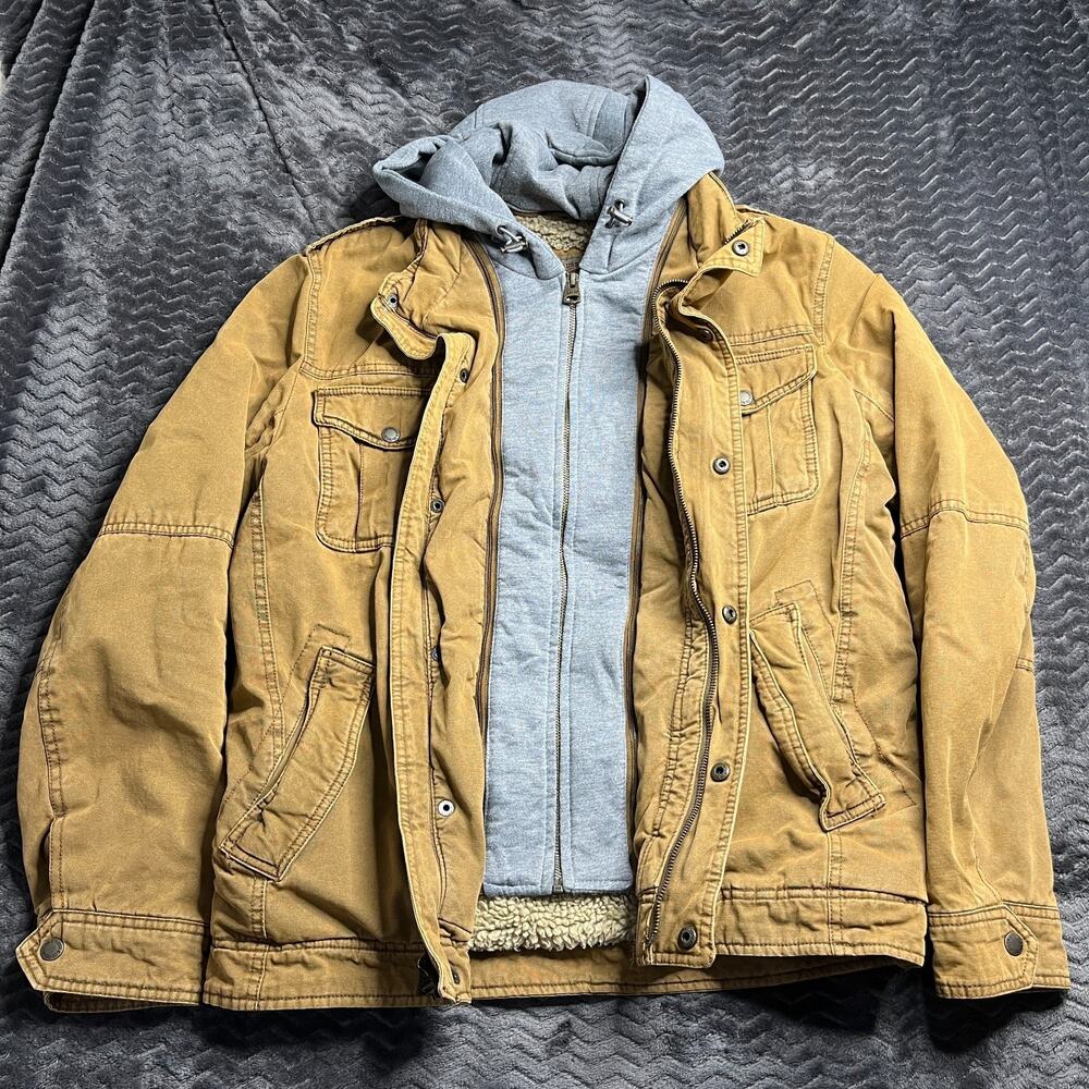 Levi's Mens Utility Jacket Faux Shearling Lined Hooded Zip Up Brown Size small